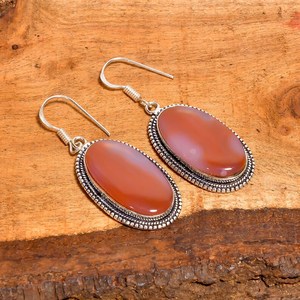 Boucles d'oreilles pendantes en agate rouge ovale, argent sterling 925, style bohème, bijoux faits à la main, cadeau pour femme - Product Image 2