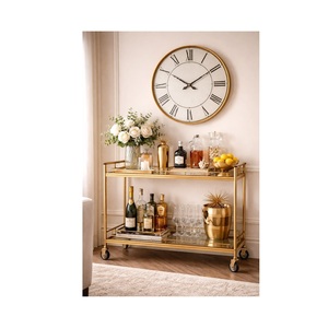 Carrito de bar de metal dorado con estantes de vidrio y ruedas, decoración de estilo Hollywood Glam para sala de estar, uso en interiores. - Product Image 3