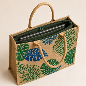 Printed Jute <b>Tote</b> Handbag Reusable <b>Large</b> Capacity Shoulder Carry <b>Bag</b> for Shopping Travel - Product Image 3