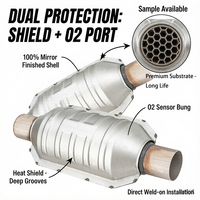 Convertisseur catalytique universel 2,5 pouces avec port pour sonde O2 et bouclier thermique en acier inoxydable, échappement haute performance à souder