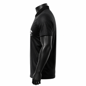 Polo de Manga Corta Negro para Hombre, Corte Regular, 100% Poliéster, Absorbe la Humedad, Cuello Camisero, Color Sólido, para Todas las Temporadas - Product Image 3