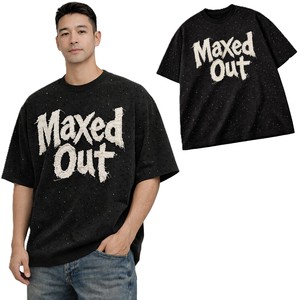 T-shirt Homme Oversize Noir en Coton Effet Vieilli avec Appliques Strass et Perles – Style Hip Hop Streetwear Punk – Vente en Gros - Product Image 1