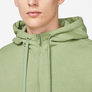 Sweat à capuche zippé vert uni en coton pour homme avec poches latérales, coupe classique, idéal pour l'automne - Product Image 5
