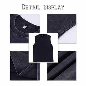 Chaleco vintage para hombre, estilo acid-wash, cómodo, elegante, de alta calidad, estilo streetwear, camiseta 100% algodón para hombre, corte holgado. - Product Image 3