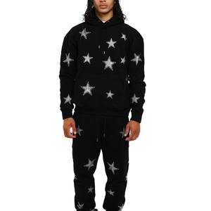 Conjunto Deportivo con Capucha y Estampado de Estrellas Negras para Hombre, Pantalones Largos, Transpirable, Estilo Urbano, Corte Regular, Algodón, Ropa de Otoño - Product Image 1