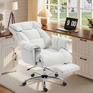 Cream White PU Executive Office Chair with High Back & Reclining Desk <b>Footrest</b> High Resilience Foam & Rolling Wheels - Product Image 2