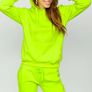 Conjunto Deportivo para Mujer, Color Verde Neón, con Capucha, Manga Larga, Diseño Sólido, Sudadera y Pantalones Casuales con Bolsillos Laterales - Product Image 6