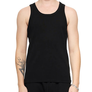 <b>Men</b> Black Sleeveless Tank Top Crew Neck Plain Cotton Muscle Fit Undershirt All Seasons Athletic Wear and reasonable prices - Product Image 1
