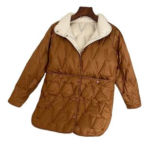 Veste femme automne hiver mi-longueur blanc léger duvet de canard manteaux 2024 col montant réversible doudoune ample décontracté - Product Image 4