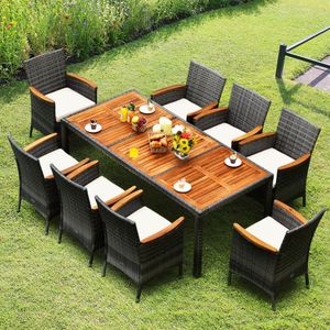 Set da pranzo da esterno in rattan con tavolo in legno di acacia e sedie imbottite - Collezione di mobili da giardino 9 pezzi - Product Image 5