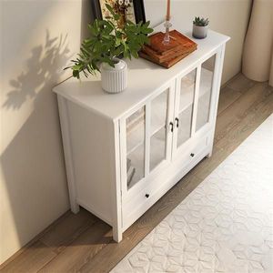 Credenza Ecologica con Doppia Porta in Vetro, Maniglia Unica a Campana, Mobile Buffet per Soggiorno e Sala da Pranzo - Product Image 3