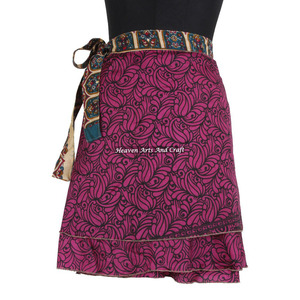 2026 Sale Silk Printed Mini Skirt Mini Skirt Wrap Indian Wrap Around Mini Skirt Women Wear Vintage Silk Sari Short Length Wrap - Product Image 1