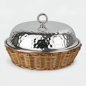 Casserole en bois sculpté chic, couvercle en argent poli, présentoir de salle à manger élégant, chauffe-aliments en métal durable, moderne, nouvel arrivage - Product Image 4