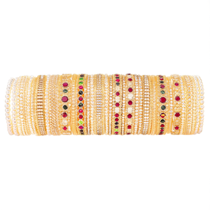 Jewelemarket Designer Meenakari <b>Bangles</b> <b>Set</b> Gold Plated with Crystal Stone and Imitation Pearl Geometric Pattern for Gift - Product Image 3