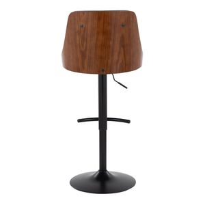 Tabouret de bar réglable Gianna de style moderne du milieu du siècle, pivotant, en métal noir et bois de noyer, simili cuir gris, pied en T arrondi - Product Image 5