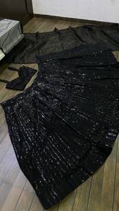 Robe de mariée noire en mousseline plissée à sequins, silhouette trapèze, manches longues, longueur ras du sol, tenue de mariée traditionnelle Lehenga Choli - Product Image 6