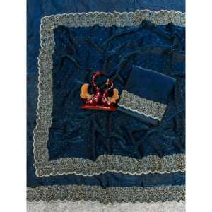 Sari de Diseñador con Impresionante Trabajo de Diamantes Jarkhan, Elegante Vestido de Trabajo - Product Image 2