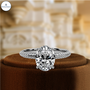 Bague de fiançailles en diamant de laboratoire 1 carat taille ovale, bague d'anniversaire à double pavé, certifiée IGI, en or blanc 14 carats - Product Image 2