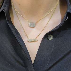 Custom 14K Solid Gold 0.50Ct Round Baguette Lab Grown Diamond Pendant <b>Necklace</b> Minimalist Dainty Lobster Clap Layering <b>Necklaces</b> - Product Image 4