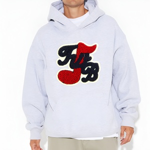 <b>Light</b> Grey Chenille <b>Letter</b> Hoodie Oversized Streetwear Pullover Sweatshirt Premium Cotton Fabric Custom Branding OEM ODM Hoodies - Product Image 6