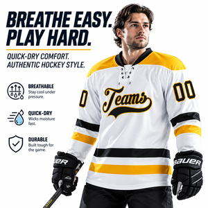 Maillot de hockey sur glace personnalisé sublimé, en maille polyester respirante, tenue d'équipe, nom et numéro du joueur personnalisés, manches longues, col en V, unisexe - Product Image 3