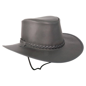 Chapeau de cowboy en cuir véritable noir, style western, avec bande tressée et sangle de menton, large bord, unisexe, chapeau de brousse Outback pour l'usage quotidien des agriculteurs - Product Image 5