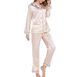 Pyjama en Satin pour Femme 100% Soie Veste de Nuit et Pantalon Séchage Rapide Lisse Tenue d'Intérieur pour Été Automne Printemps Motif Uni Tendance - Product Image 3