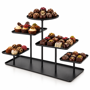 Support de service à chocolat en métal noir à plusieurs niveaux, fabriqué à la main, pour restaurants, hôtels et mariages, tailles et couleurs personnalisées disponibles - Product Image 1