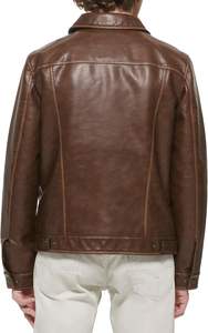 MICAH CORPORATION : Blouson Trucker Homme en Similicuir Marron Vintage avec Col Pointu, Poches à Rabat sur la Poitrine et Fermeture Éclair - Product Image 4