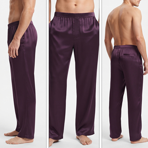 Pantalon de pyjama décontracté pour homme avec poches, taille élastique, en satin de soie léger, en polyester satiné, pour dormir - Product Image 4