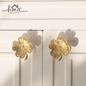 Handmade Solid Brass Four Leaf Clover Cabinet Knob Lucky Decorative <b>Drawer</b> <b>Pull</b> Dresser Wardrobe Kitchen Bathroom Furniture - Product Image 1