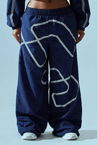 Conjunto Deportivo Cortavientos para Hombre, Chaqueta Corta Azul Marino y Pantalones Anchos con Bloques de Color, Cuello Alto, Transpirable, Tejido de Poliéster - Product Image 6