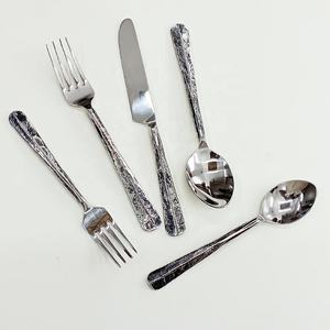 Customize logo with rough design <b>Black</b> shade handle Handmade Top Selling Stainless Steel Silver Plated Spoon <b>Set</b> - Product Image 1