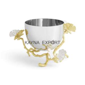Bol de service en métal poli de style Ginkgo, finition dorée, écologique et de luxe, idéal pour les apéritifs et les fêtes – Vente chaude - Product Image 1