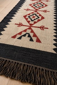 Tapis de couloir géométrique tribal sur mesure en laine et jute, style kilim bohème, pour entrée et couloir - Product Image 2