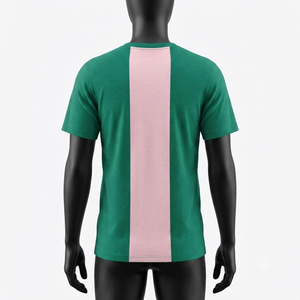 เสื้อยืดแขนสั้นลายทางสีเขียวชมพูพิมพ์ลายโลโก้แนวตั้งเสื้อเชิ้ตผ้าฝ้ายทรงปกติคอกลมลำลองสำหรับบุรุษ - Product Image 2