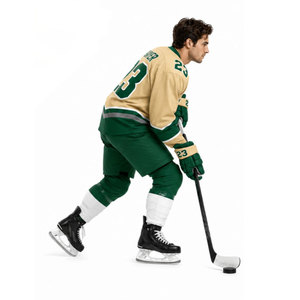 Ensemble de maillot de hockey sur glace pour homme, vert et or, imprimé par sublimation, évacuation de l'humidité, manches longues, uniforme adulte, col en V, coupe classique - Product Image 5
