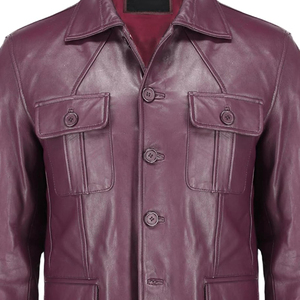 <b>Men</b> Leather Safari <b>Jacket</b> <b>White</b> Turn-down Collar Regular Fit Single Breasted Solid Color Spring Outerwear - Product Image 6