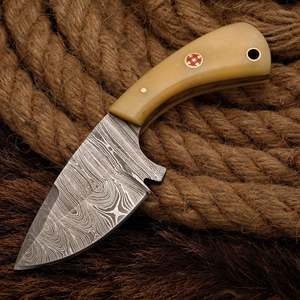 Cuchillo de Desollar de Acero de Damasco Hecho a Mano con Mango de Hueso, Hoja Fija de Espiga Completa, Funda de Cuero para Supervivencia al Aire Libre, Garantía de 3 Años - Product Image 2