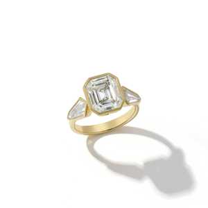 Emerald Cut Lab Grown Diamond Engagement Rings 3.5ct 14k Gold Octagon Kite Side Stones Bezel Three Stone Manufacturer Wholesale - Product Image 5