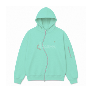 Sudadera con capucha de algodón oversize con cremallera completa y diseño zigzag personalizado para hombre, estilo streetwear, bordado OEM, de última tendencia. - Product Image 1