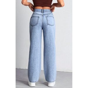 JEANS AZUL HIELO DE PIERNA ANCHA OSCA, de Lujo, Bordados, con Detalles Metálicos, Tela Elástica, Ecológica y Duradera, Cintura Alta, Tallas 26-40 - Product Image 6