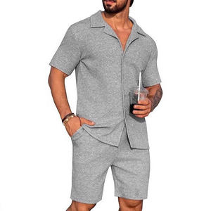 Men's Casual Sports Two-Piece Woven Summer Cardigan Shorts Suit Popular Outerwear Set for Vacation - Product Image 6