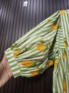 Green White Striped <b>Lemon</b> Print Cotton Cap Sleeve Tunic <b>Dress</b> Tea-Length Breathable Club <b>Dress</b> Adult Style - Product Image 3
