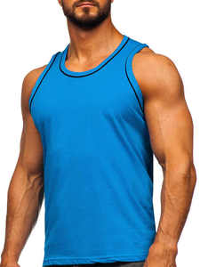 Débardeur sans manches pour homme, bleu uni, col rond, tricoté, style décontracté, respirant, 100% polyester - Product Image 2