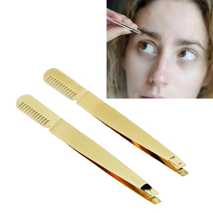 Pince à épiler peigne 2 pièces, pince à épiler biseautée professionnelle en acier inoxydable haute dureté, double tête et logo personnalisé - Product Image 4