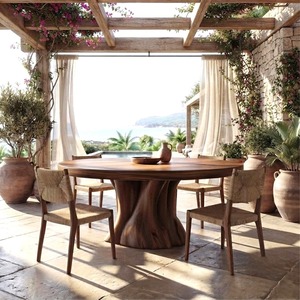 Handcraft Round Wooden <b>Dining</b> <b>Table</b> With Tree Trunk Base <b>Rustic</b> Modern Design For 4- 6 Seating Home Furniture - Product Image 4