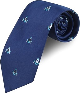 Cravate maçonnique avec motif carré et boussole et rayures dorées [Bleu marine et or] - Product Image 3