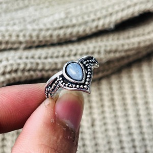 Moonstone V shape <b>Ring</b> <b>Boho</b> Tribal Brass <b>Ring</b> Oxidized Silver <b>ring</b> Ethnic Bedded <b>ring</b> for women - Product Image 3