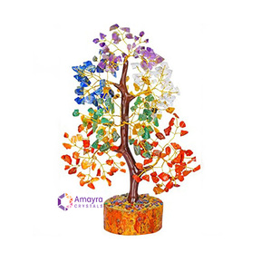 Agate Seven Chakra Gemstone Waterproof 300 Beads Wooden Base Handmade <b>Mascot</b> Theme Tree Decor Flower Pot Natural Gems Wholesale - Product Image 2